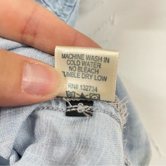 Cloth & Stone Chambray Short Sleeve Womens Blouse S Boho Beachy Coastal Cowboy - Picture 5 of 9